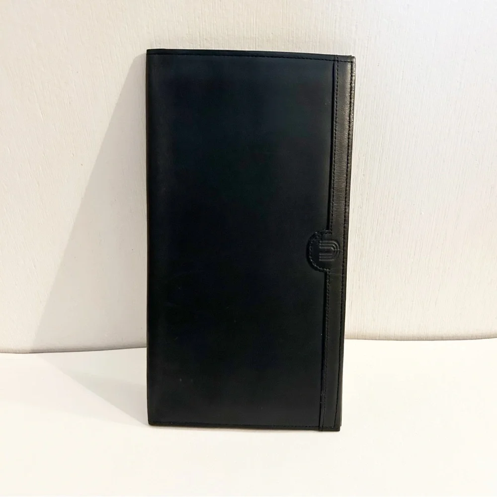 VTG Emanuel Ungaro Paris Slim Long Black Leather Wallet Bifold EUC